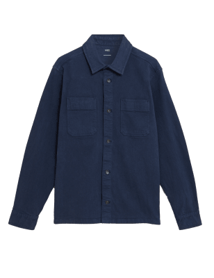 

Mens M&S Collection Garment Dyed Denim Overshirt - Medium Blue, Medium Blue