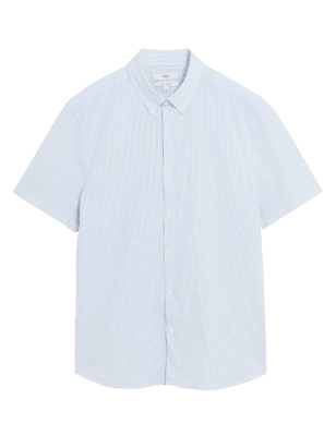 

Mens M&S Collection Linen Blend Striped Shirt - Blue Mix, Blue Mix