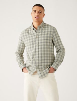 

Mens M&S Collection Pure Cotton Check Corduroy Shirt - Ecru, Ecru