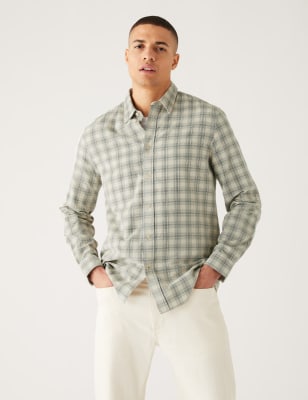 

Mens M&S Collection Pure Cotton Check Corduroy Shirt - Ecru, Ecru