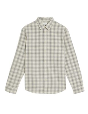 Mens M&S Collection Pure Cotton Check Corduroy Shirt - Ecru