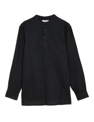 

Mens M&S Collection Longer Length Pure Linen Embroidered Kurta - Black, Black