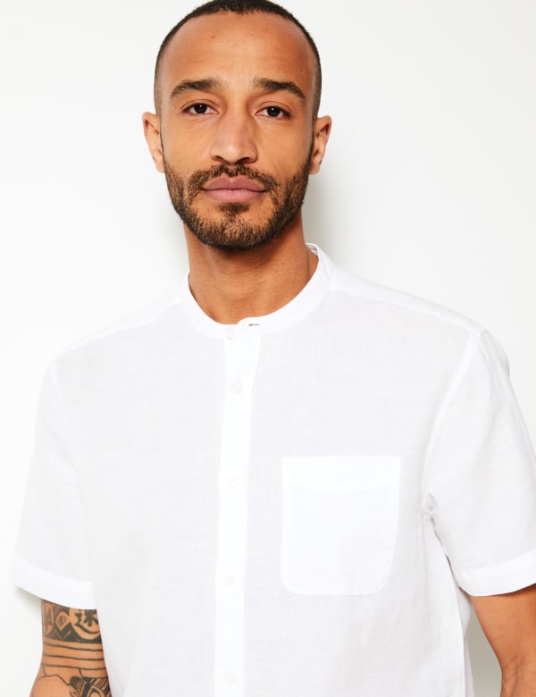 Linen Grandad Collar Shirt