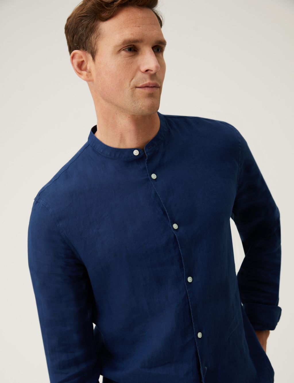 Longer Length Pure Linen Grandad Collar Shirt image 3