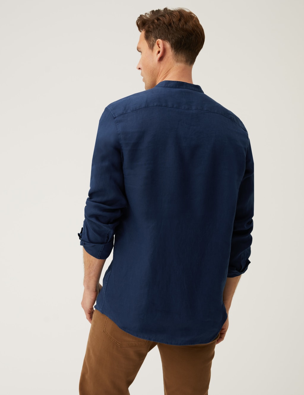 Longer Length Pure Linen Grandad Collar Shirt image 3
