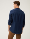 Longer Length Pure Linen Grandad Collar Shirt