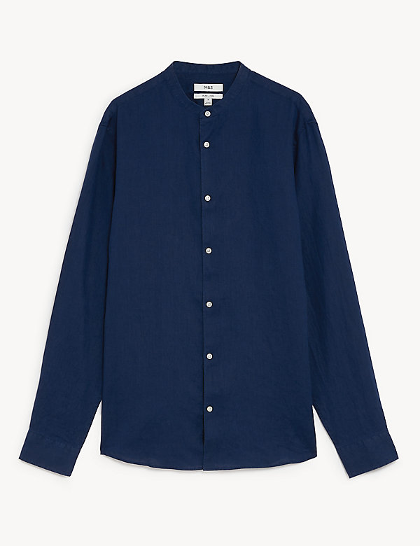 Longer Length Pure Linen Grandad Collar Shirt - AU