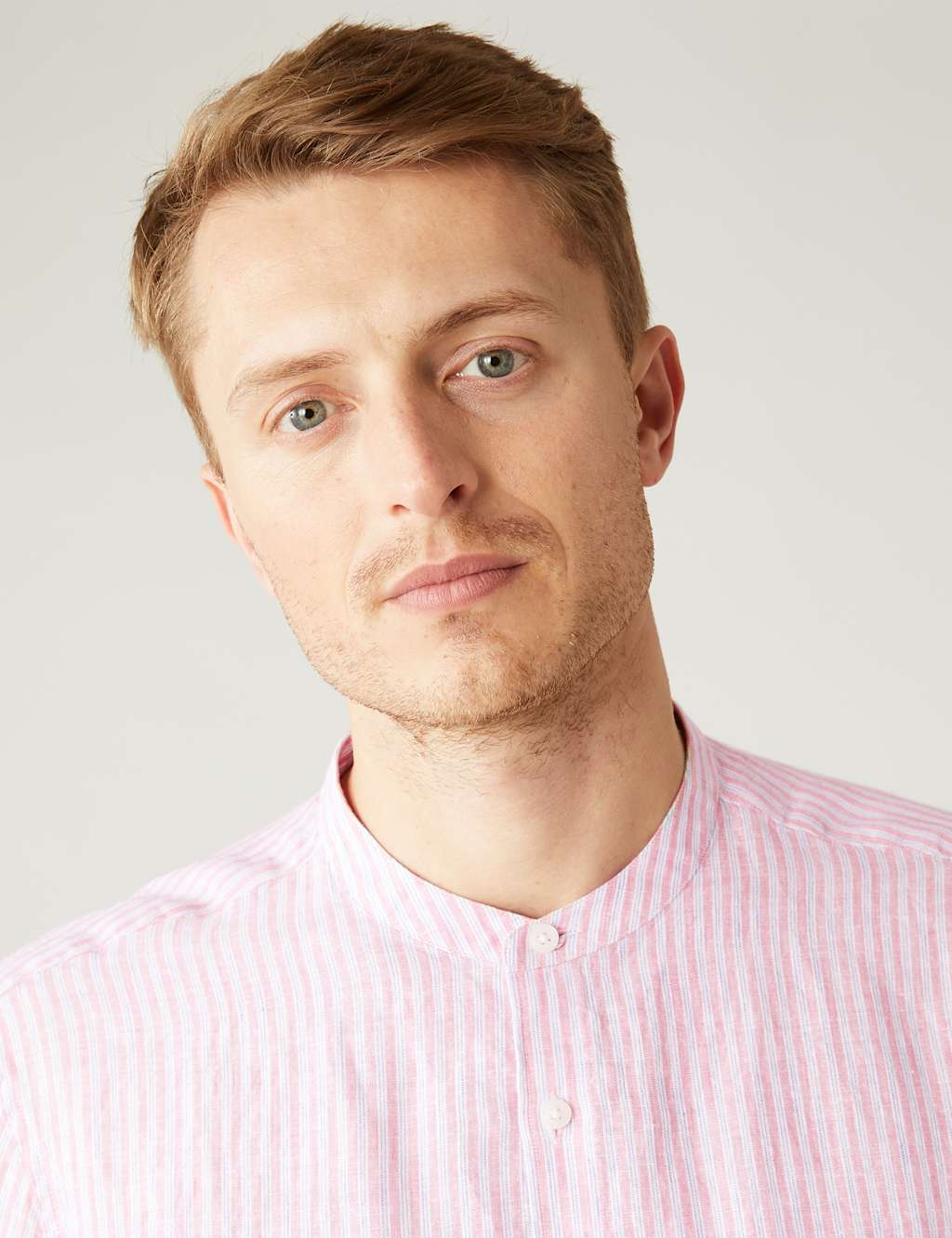Pure Linen Striped Grandad Collar Shirt image 4