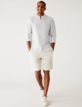 Pure Linen Striped Grandad Collar Shirt