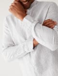 Pure Linen Striped Grandad Collar Shirt