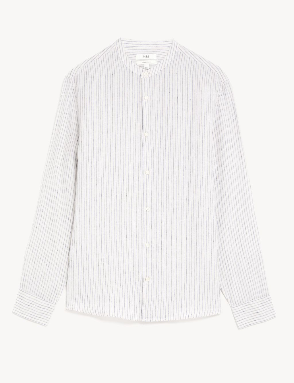 Pure Linen Striped Grandad Collar Shirt image 2
