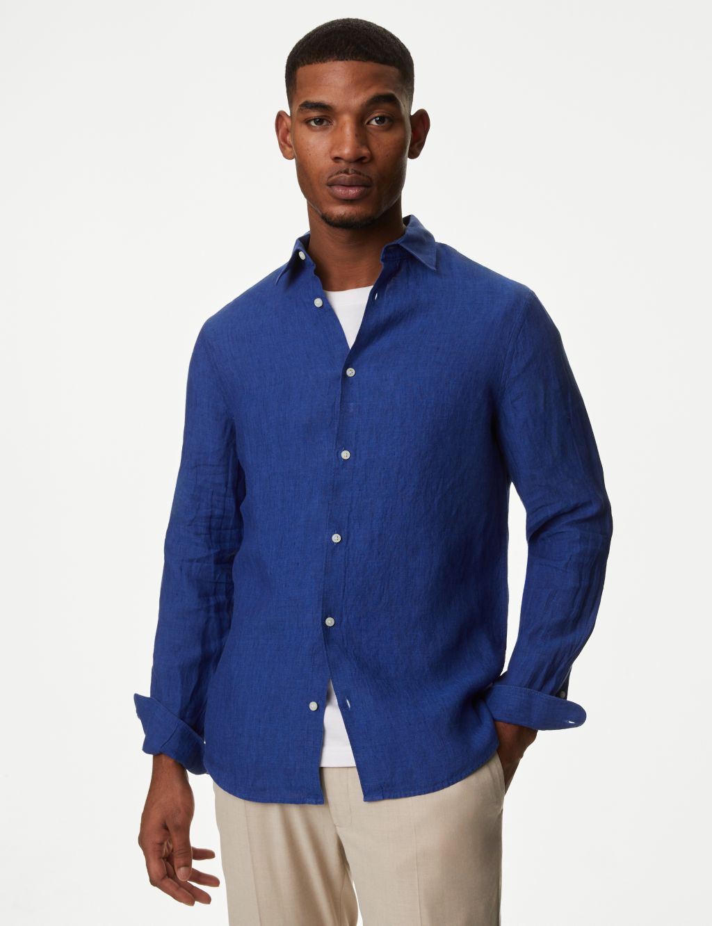 Men's Long Sleeve Cotton Linen Lapel Blazer Jacket Button Cardigan Shirts~