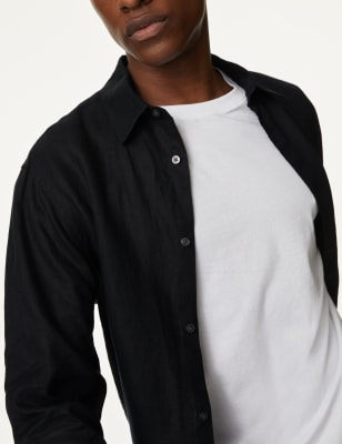 

M&S Collection Camisa 100% linoMens - Black, Black