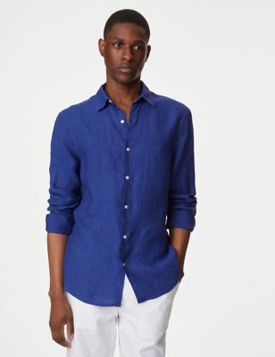 

Mens M&S Collection Pure Linen Slim Fit Shirt - Rich Blue, Rich Blue