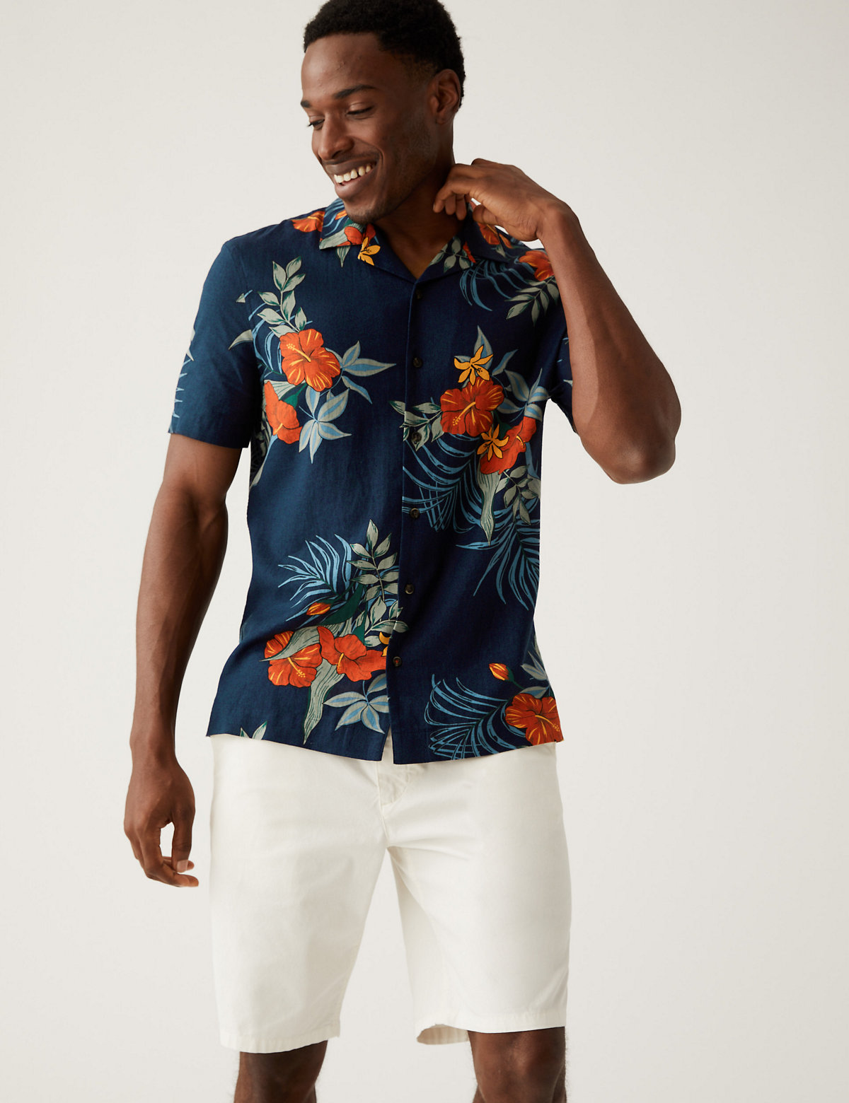Linen Blend Hawaiian Cuban Collar Shirt
