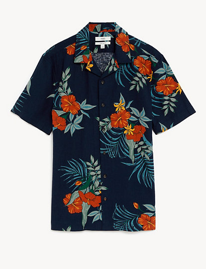 Linen Blend Hawaiian Cuban Collar Shirt