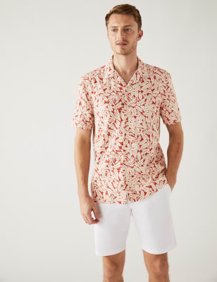 

M&S Collection Camisa con estampado de hojas con linoMens - Red Mix, Red Mix