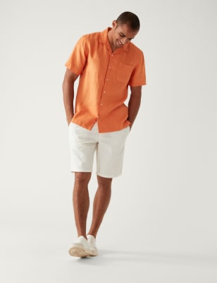 

M&S Collection Camisa con cuello cubano 100% linoMens - Orange, Orange
