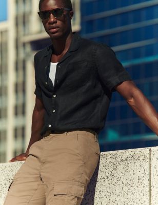 

Mens M&S Collection Pure Linen Cuban Collar Shirt - Black, Black