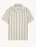 Linen Blend Striped Cuban Collar Shirt