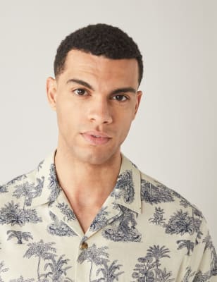 Pure Cotton Palm Tree Print Revere Shirt M&S Dubai