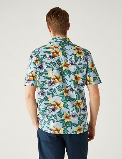Pure Cotton Floral Cuban Collar Shirt