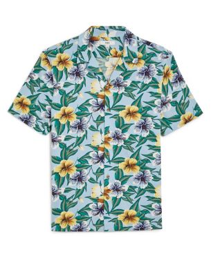 Pure Cotton Floral Cuban Collar Shirt
