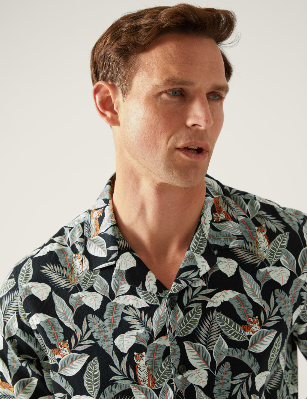 Linen Rich Leaf Print Shirt image 1