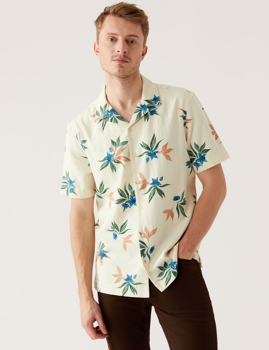 Linen Rich Floral Cuban Collar Shirt image 1