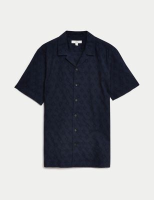

Mens M&S Collection Pure Cotton Textured Cuban Collar Shirt - Navy, Navy