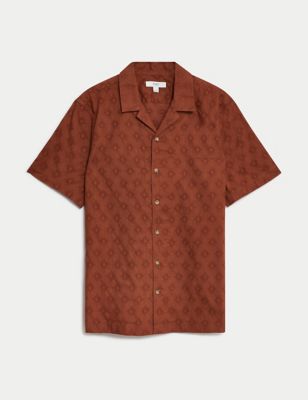 

Mens M&S Collection Pure Cotton Textured Cuban Collar Shirt - Chestnut, Chestnut