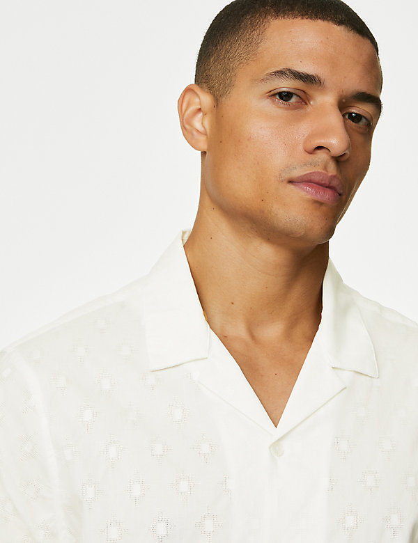 Pure Cotton Textured Cuban Collar Shirt - FR