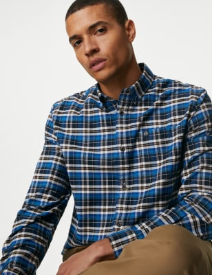 

Mens M&S Collection Bügelleichtes, kariertes Oxford-Hemd aus reiner Baumwolle - Blue Mix, Blue Mix