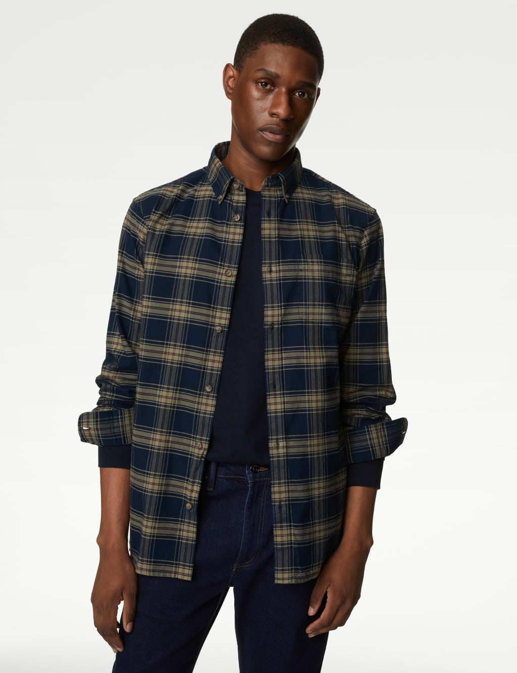 Easy Iron Pure Cotton Check Oxford Shirt image 1