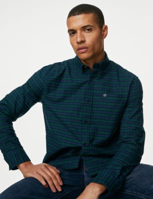 

Mens M&S Collection Bügelleichtes, kariertes Oxford-Hemd aus reiner Baumwolle - Dark Navy, Dark Navy