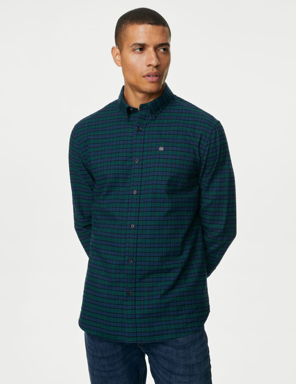 Easy Iron Pure Cotton Check Oxford Shirt image 3