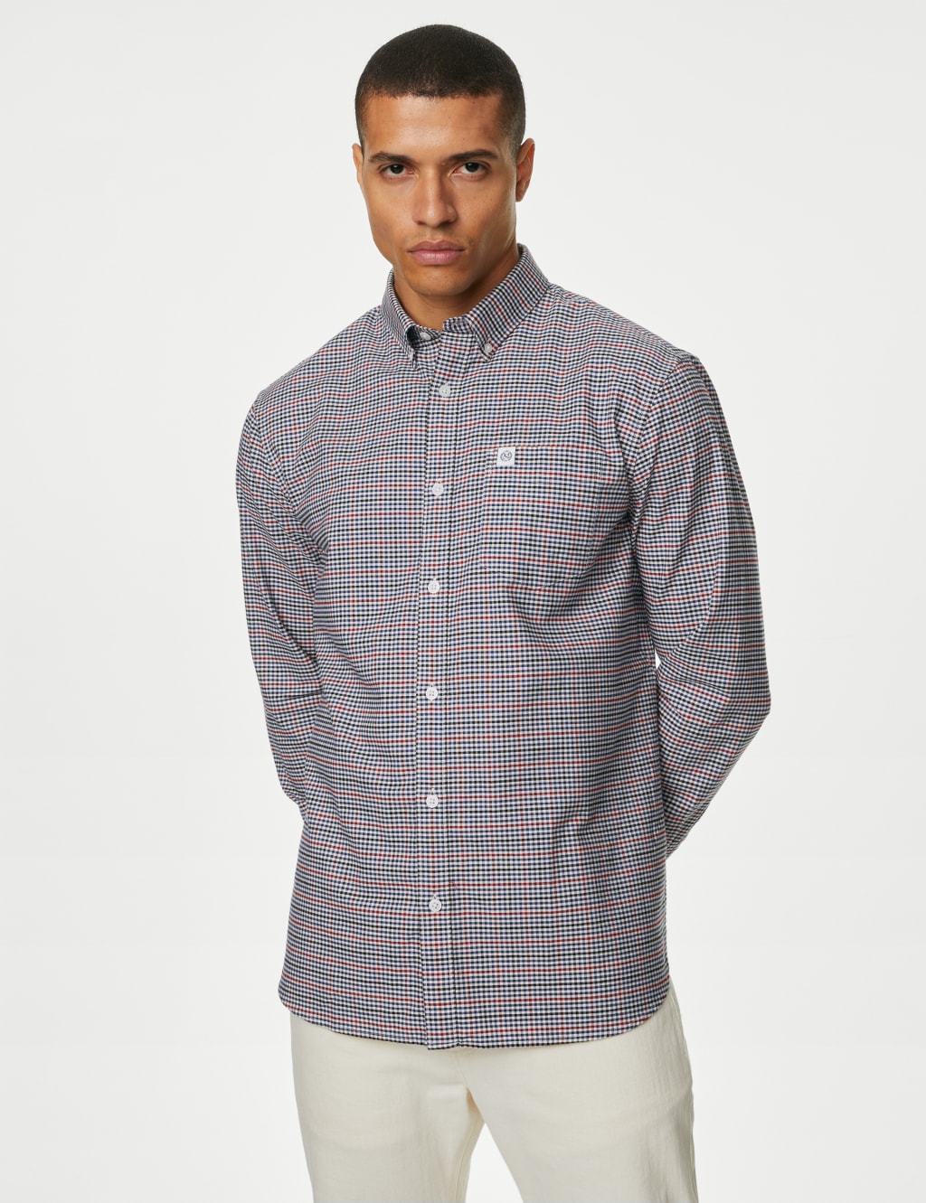 Easy Iron Pure Cotton Check Oxford Shirt image 3
