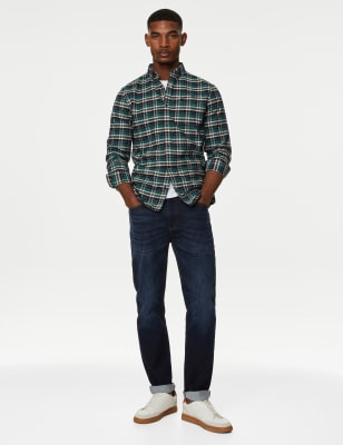 

Mens M&S Collection Bügelleichtes, kariertes Oxford-Hemd aus reiner Baumwolle - Green Mix, Green Mix