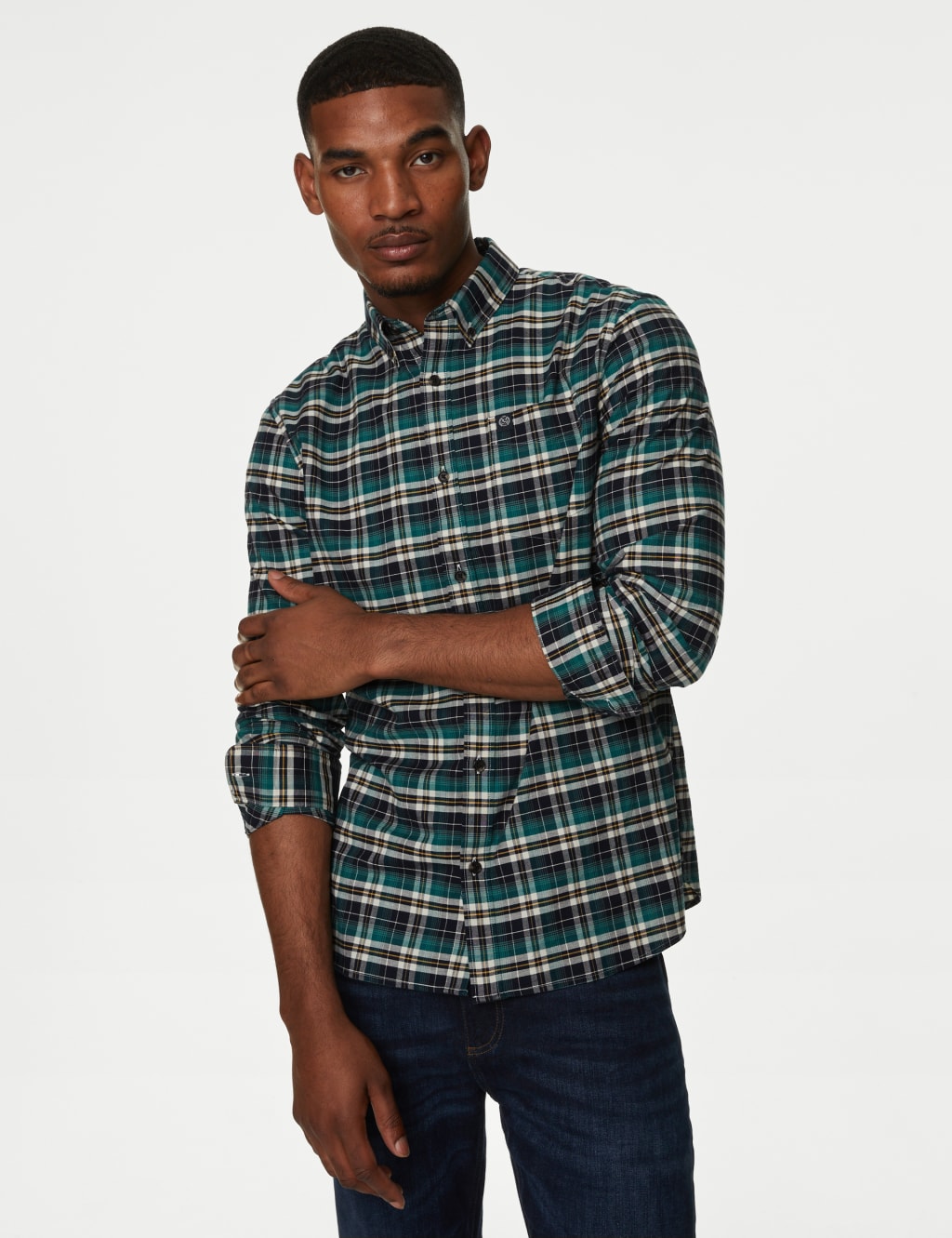 Easy Iron Pure Cotton Check Oxford Shirt image 3