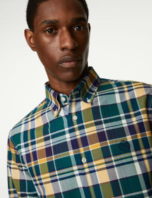 

Mens M&S Collection Kariertes Oxford-Hemd aus reiner Baumwolle - Purple Mix, Purple Mix