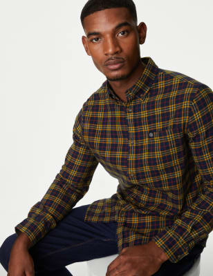 

M&S Collection Camisa de franela 100% algodónMens - Navy Mix, Navy Mix