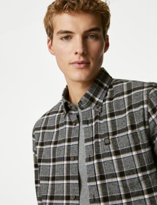 

Mens M&S Collection Pure Cotton Flannel Shirt - Dark Grey Mix, Dark Grey Mix