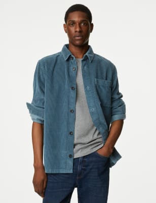 

Mens M&S Collection Pure Cotton Corduroy Overshirt - Light Airforce, Light Airforce