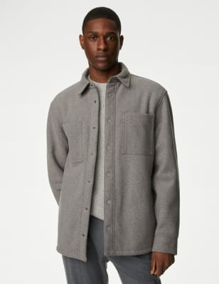 

Mens M&S Collection Borg Lined Shacket - Grey Marl, Grey Marl