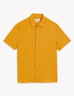 

Mens M&S Collection Hemd mit hohem Leinenanteil - Dark Gold, Dark Gold