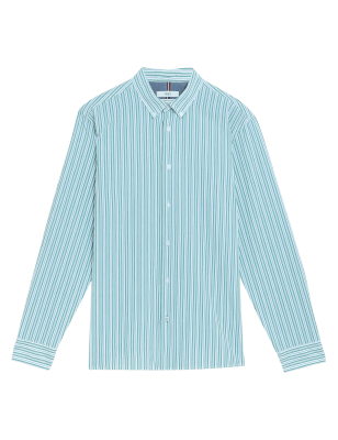 

Mens M&S Collection Gestreiftes Oxford-Hemd aus reiner Baumwolle - Green Mix, Green Mix