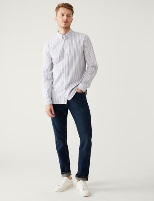 

Mens M&S Collection Gestreiftes Hemd aus reiner Baumwolle - Grey Mix, Grey Mix