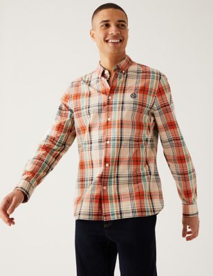 

Mens M&S Collection Pure Cotton Check Shirt - Red Mix, Red Mix