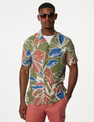 

Mens M&S Collection Hawaiian Cuban Collar Shirt - Green Mix, Green Mix