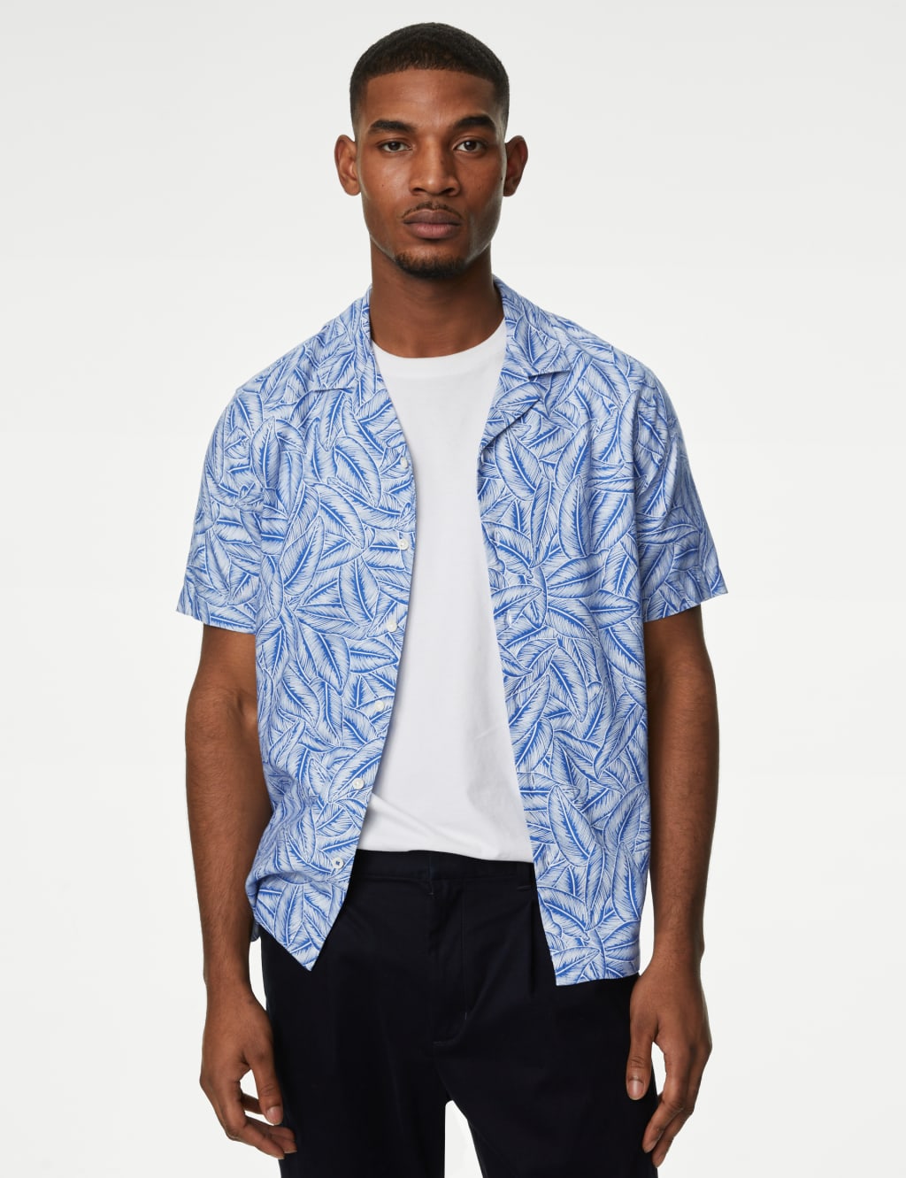 Easy Iron Linen Blend Hawaiian Printed Shirt